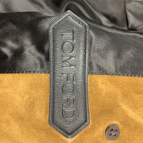 TOM FORD Size 48 Tan Textured Leather Double Breasted Coat
