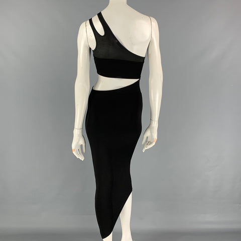 MUGLER Size XS Black Viscose Blend Cut Out Asymmetrical One Shoulder Dress