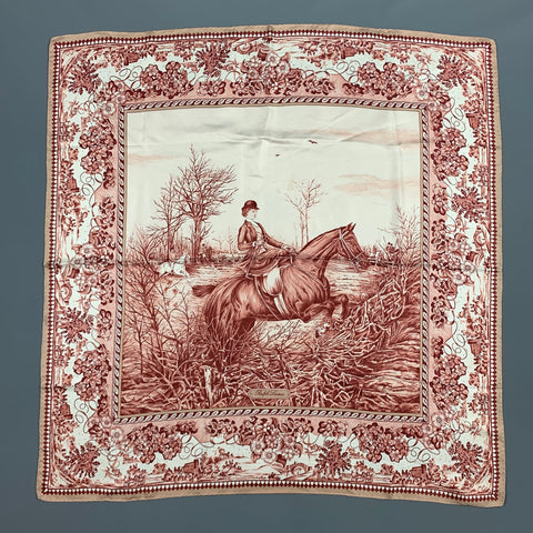 Vintage RALPH LAUREN Collection Pink & White Equestrian Silk Scarf