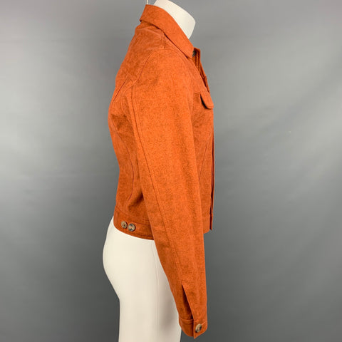CALVIN KLEIN COLLECTION Size 38 Orange Heather Polyester Blend Hidden Placket Trucker Jacket