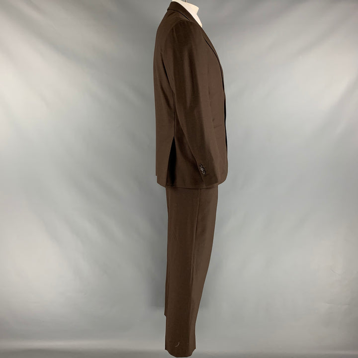 ISAIA Size 42 Regular Brown Solid Wool Notch Lapel Suit