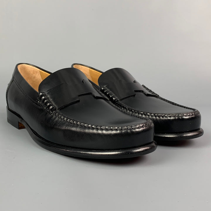 HERMES Size 9 Black Leather Slip On Kennedy Loafers