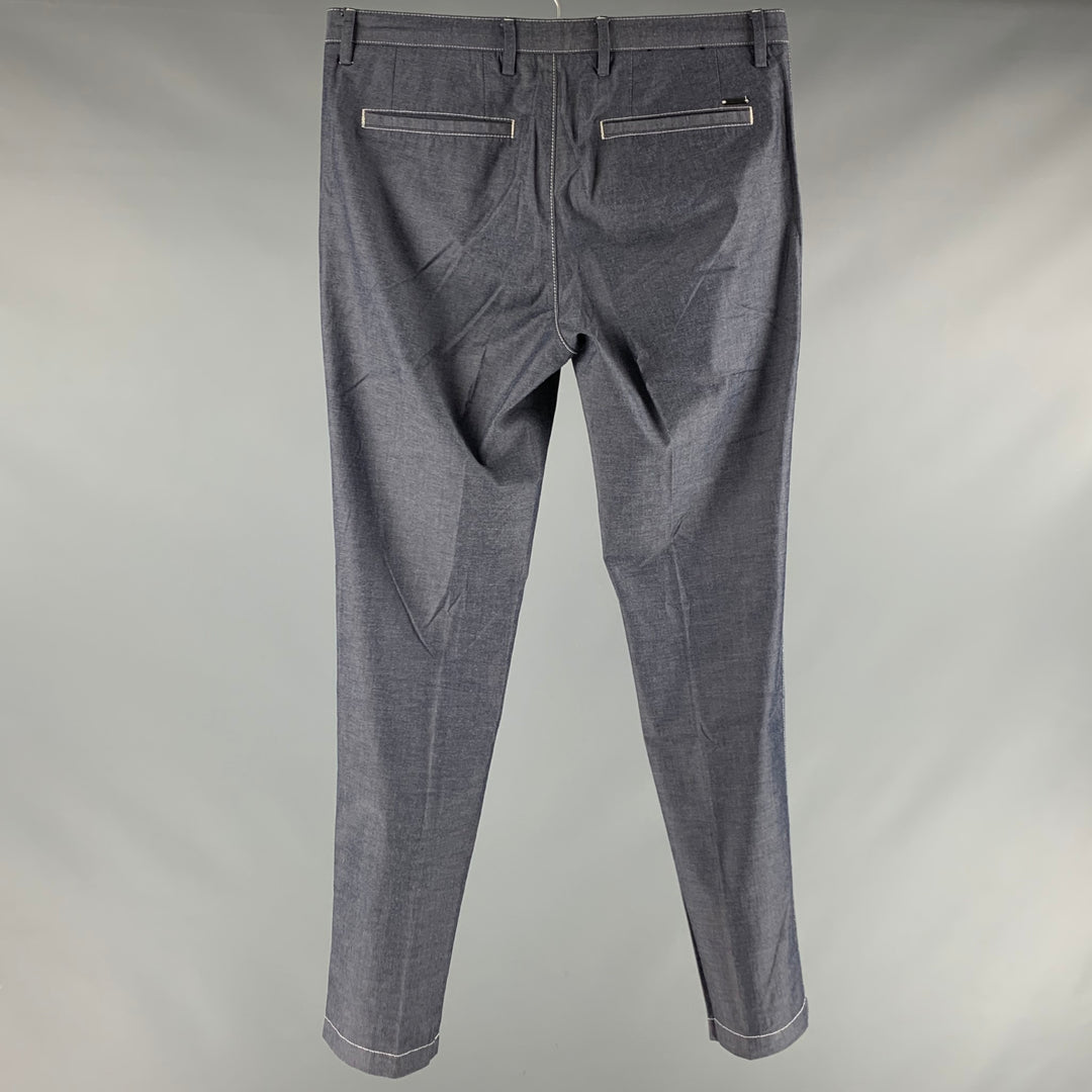 HUGO BOSS Size 30 Grey Contrast Stitch Cotton Elastane Flat Front Casual Pants