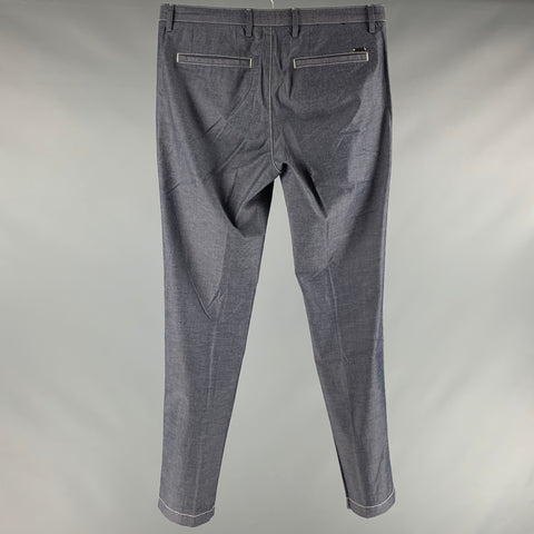 HUGO BOSS Taille 30 Pantalon décontracté gris en coton élasthanne à coutures contrastées devant plat