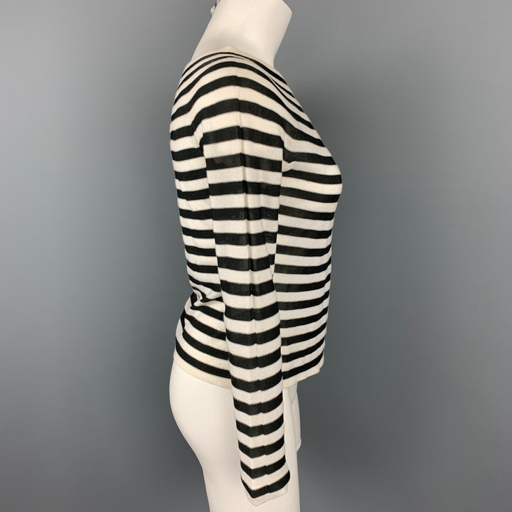 ARMANI COLLEZIONI Size 2 Black & White Stripe Boat Neck Pullover