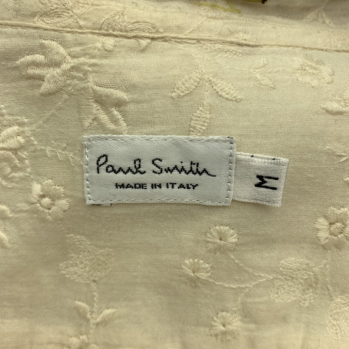 PAUL SMITH Size M Beige Embroidered Floral Pattrn Cotton Shirt
