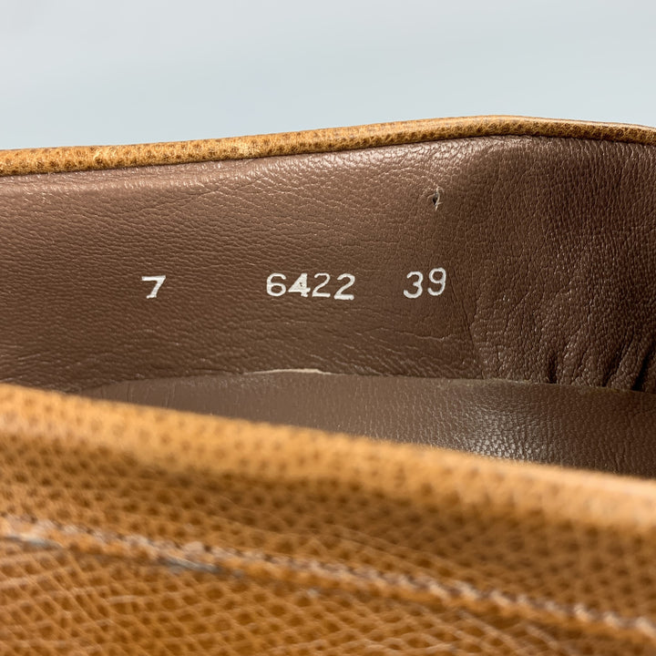 GIORGIO ARMANI Size 7 Tan Textured Leather Penny Loafers