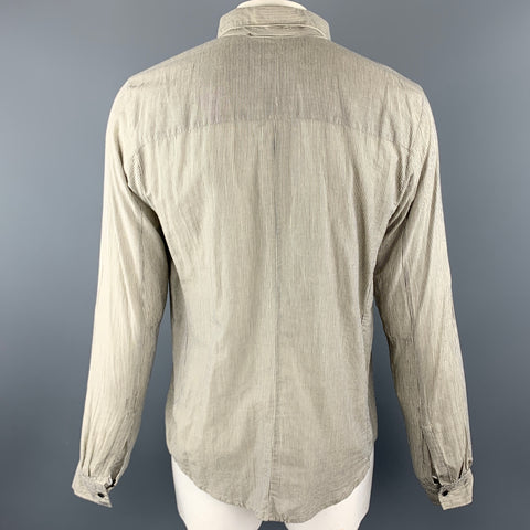 NICE COLLECTIVE Size XXL Grey Pinstripe Cotton / Linen Long Sleeve Shirt