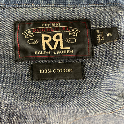 RRL by RALPH LAUREN Size XS Indigo Washed Cotton Snaps Long Sleeve Shirt