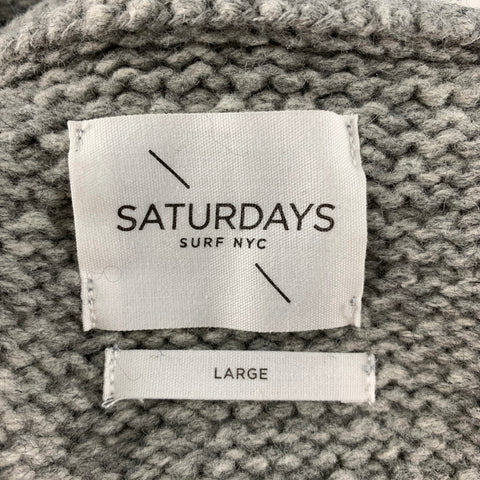 SATURDAYS NYC Size L Grey Knit Wool Shawl Collar Sweater