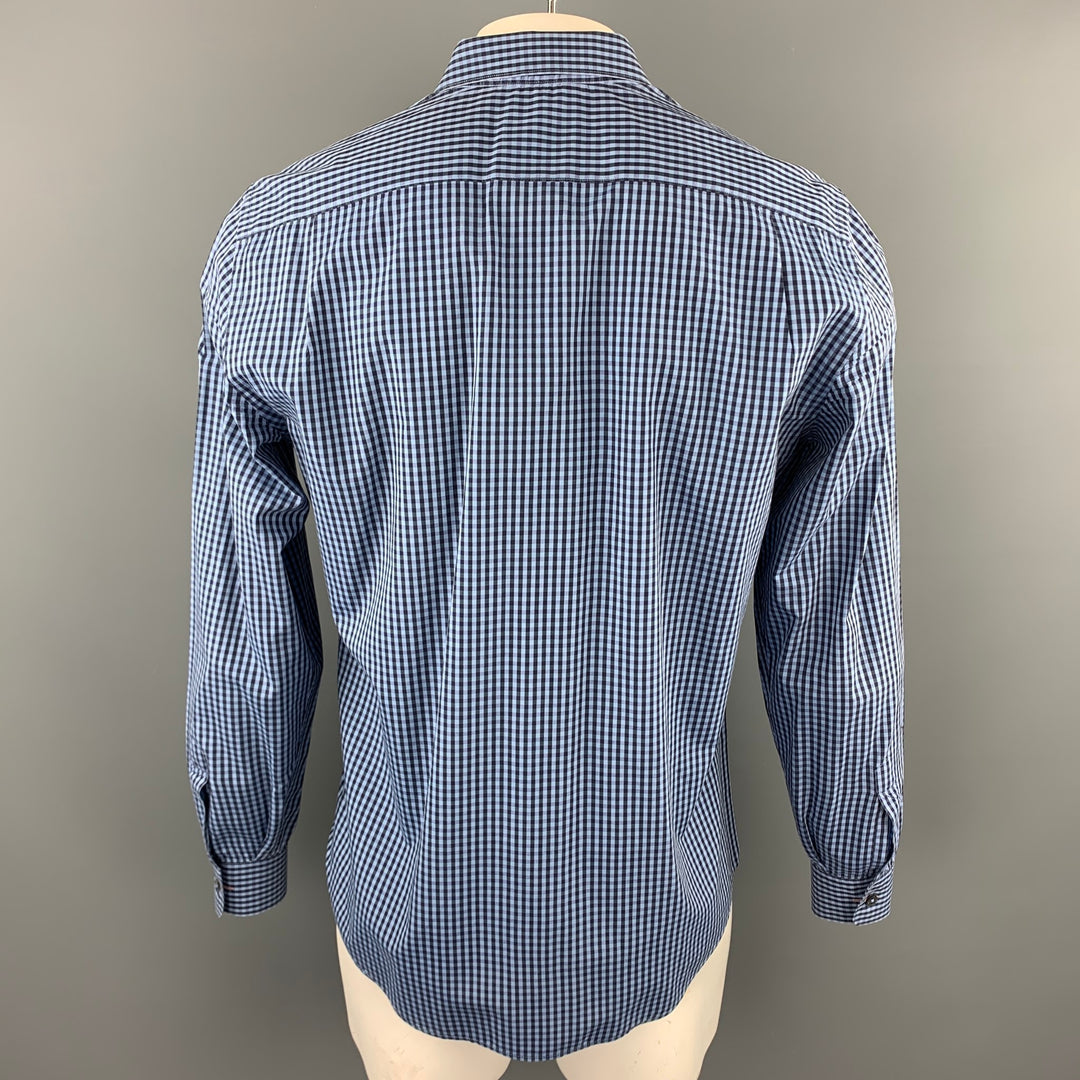 PAUL SMITH The Byard Size L Blue & Navy Checkered Cotton Button Up Long Sleeve Shirt
