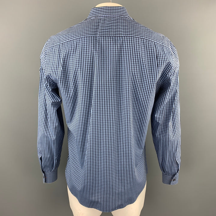 PAUL SMITH The Byard Size L Blue & Navy Checkered Cotton Button Up Long Sleeve Shirt