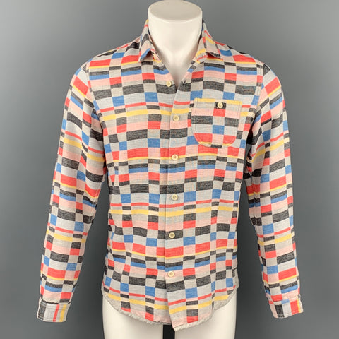 FOLK Size S Multi-Color Checkered Cotton Button Up Long Sleeve Shirt