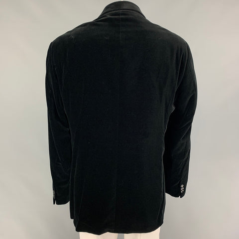 ARMANI COLLEZIONI Size 48 Long Black Velvet Cotton Viscose Sport Coat