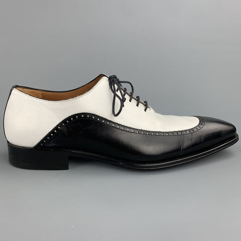 MEZLAN Size 8.5 Black & White Two Toned Leather Spectator Lace Up Shoes
