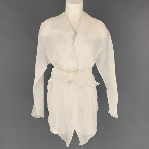 ANNE FONTAINE Talla S Blusa larga blanca transparente con cinturón
