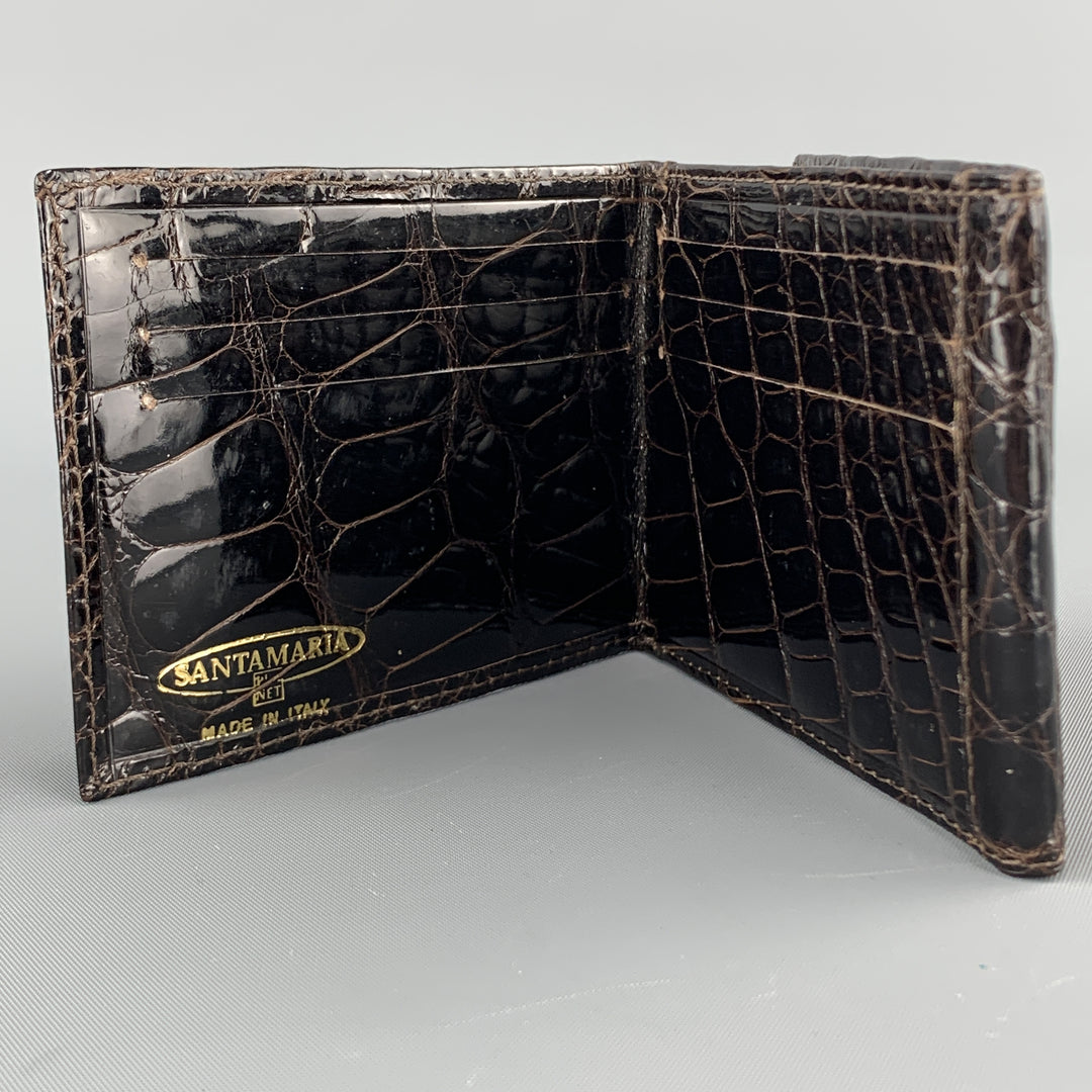 SANTAMARIA Dark Brown Alligator Leather Money Clip Tri-fold Wallet