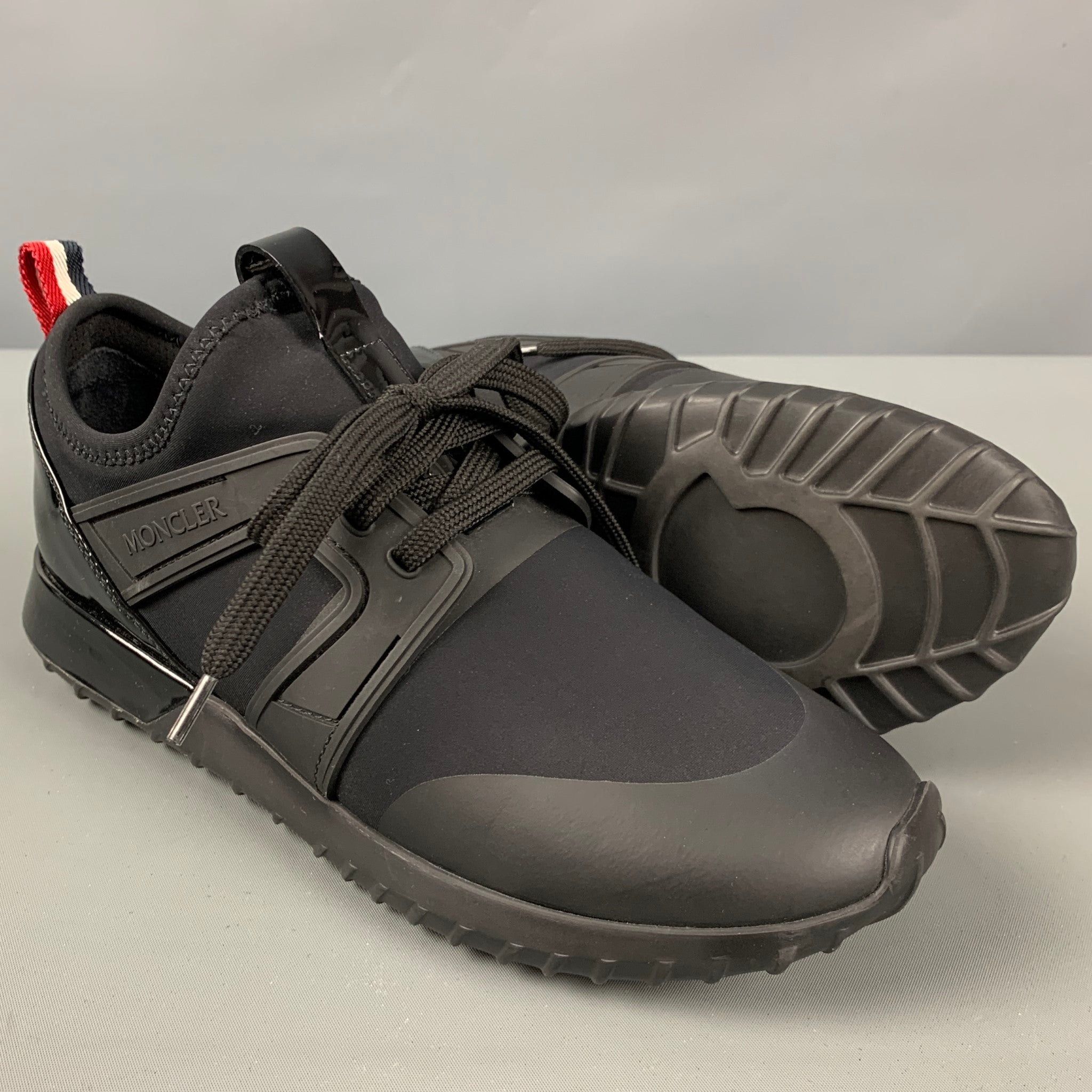 MONCLER Size 8 Black Nylon Mixed Materials Patent Leather