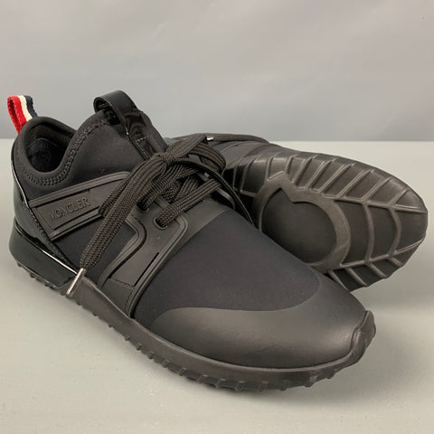 MONCLER Zapatillas sin cordones de charol con materiales mixtos de nailon negro talla 8