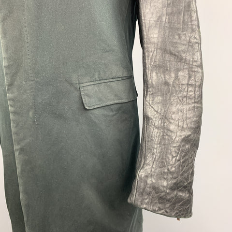 CoSTUME NATIONAL Size M Black Cotton Zip & Buttons Leather Sleeves Long Coat