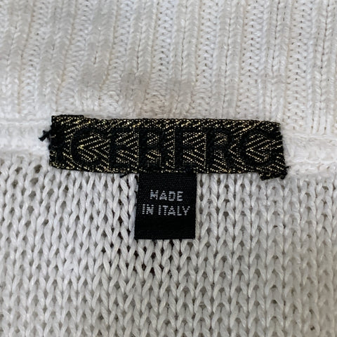 ICEBERG Size L White Knitted Linen / Cotton Drawstring Zip Up Jacket