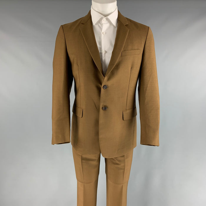 PRADA Chest Size 40 Brown Solid Mohair Wool Notch Lapel 30 29 Suit