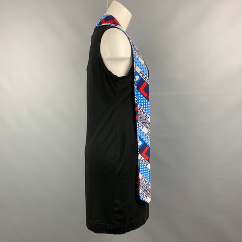 LOVE MOSCHINO Size 8 Black Multicolour Cotton / Elastane Printed Scarf Solid Dress