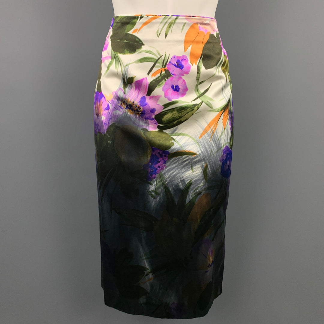 DRIES VAN NOTEN Size 8 Multi-Color Cotton / Silk Pencil Skirt