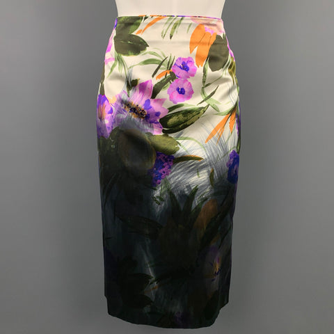 DRIES VAN NOTEN Taille 8 Jupe crayon en coton / soie multicolore