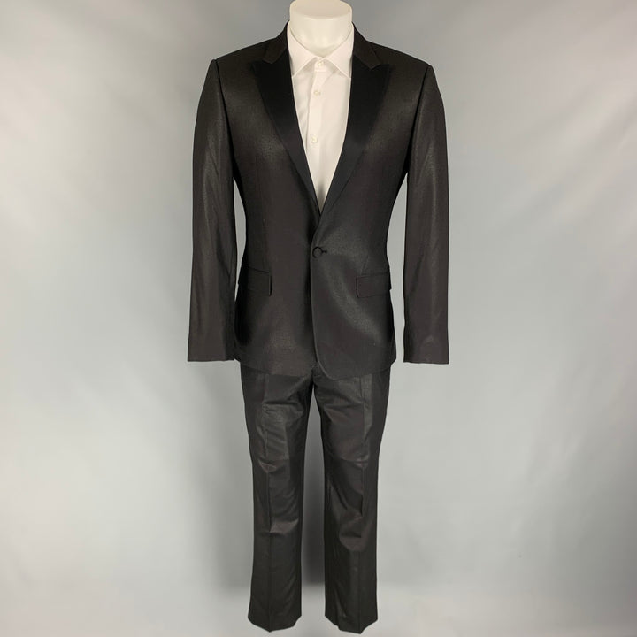 CALVIN KLEIN COLLECTION Size 36 Black Sparkle Wool Peak Lapel Tuxedo
