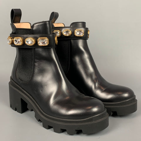 GUCCI Talla 5 Botines con adornos Trip de cuero negro