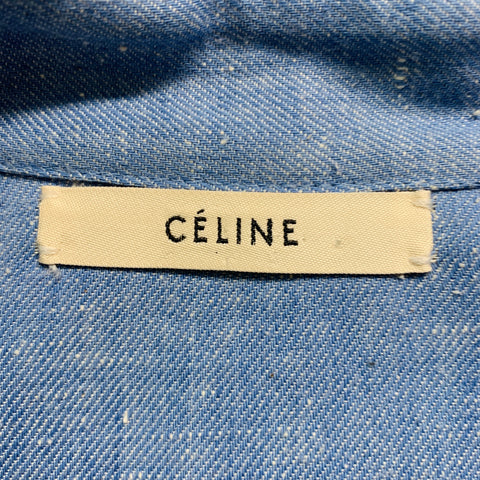 CELINE by PHOEBE PHILO Size L Blue Navy Cotton Blend Patchwork Shirt Dress