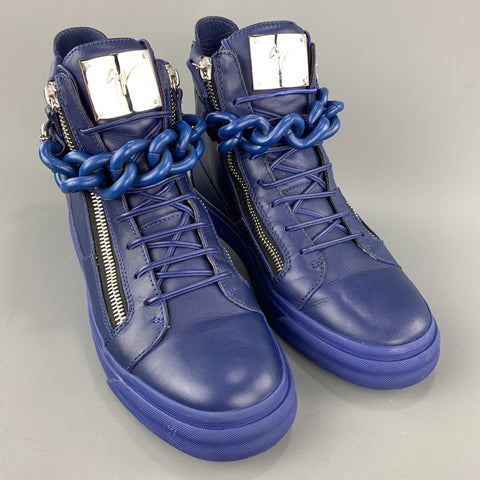 GIUSEPPE ZANOTTI Taille 10 Baskets montantes en cuir bleu uni