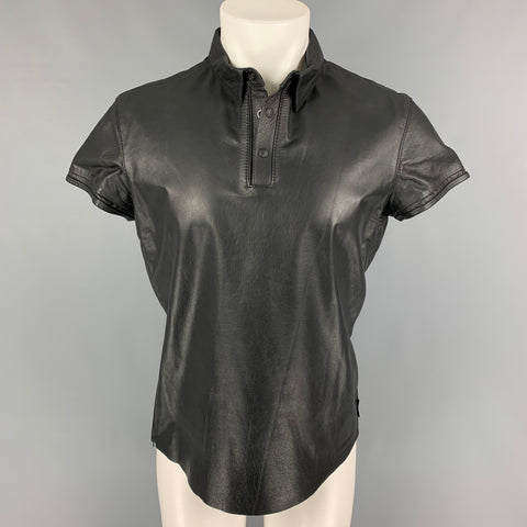 MR. S LEATHER Size L Black Leather Short Sleeve Shirt
