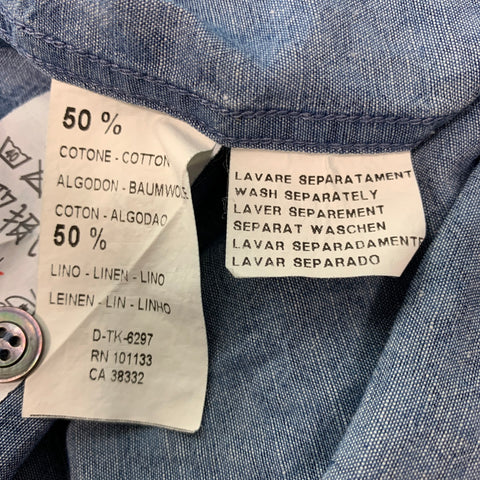 ERMENEGILDO ZEGNA Size L Blue Cotton Linen Long Sleeve Shirt