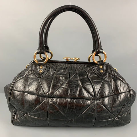 MARC JACOBS Black Quilted Leather Satchel Stam Handbag