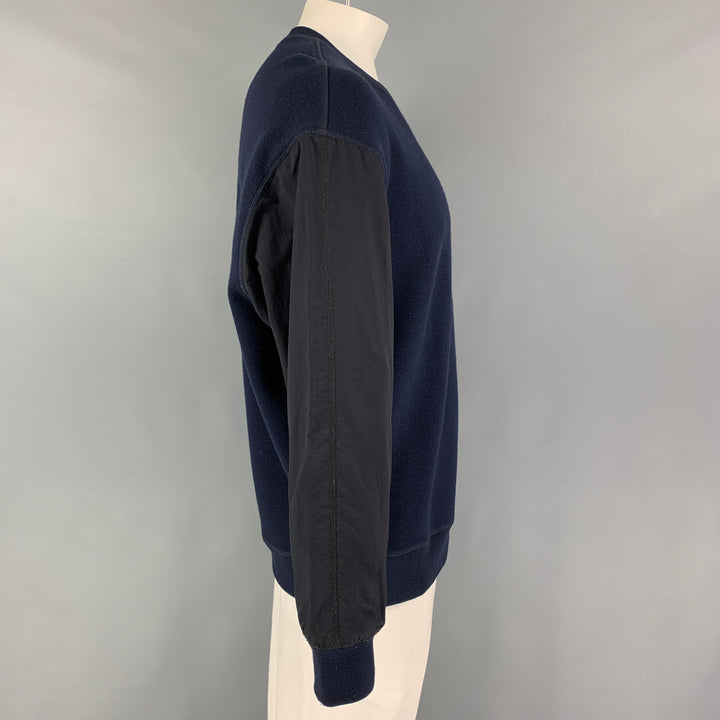 ALEXANDER WANG Size L Navy Black Mixed Materials Crew-Neck Pullover