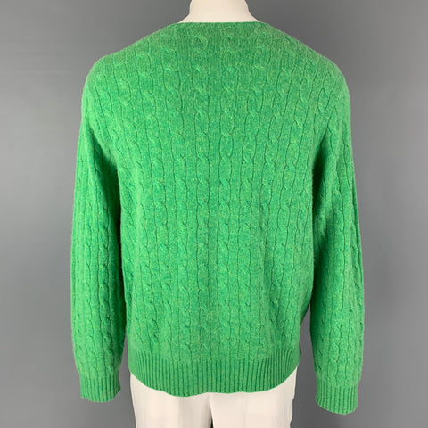 RALPH LAUREN Size XXL Green Cable Knit Cashmere Crew-Neck Sweater