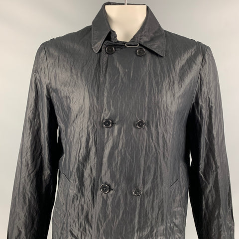 JOHN VARVATOS * U.S.A. Size XL Black Wrinkled Cotton Blend Coat