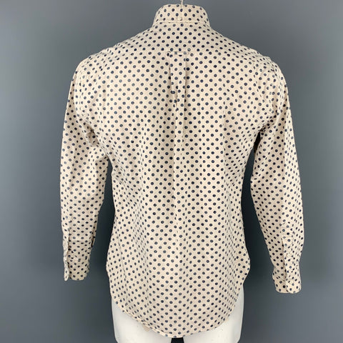 GITMAN VINTAGE Size L Beige & Navy Dot Print Cotton / Linen Long Sleeve Shirt