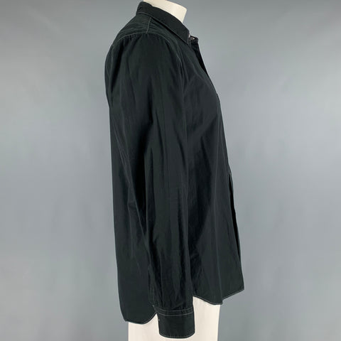 COMME des GARCONS Taille XL Chemise en coton à manches longues avec surpiqûres contrastantes noires