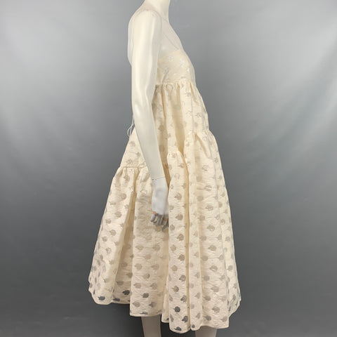 CECILIE BAHNSEN AW 19 Size 4 Off White Cotton / Polyester Sofie Floral-Jacquard Devoré Midi Dress