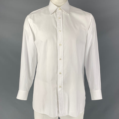 BRIONI Size L White Textured Cotton Button Down Long Sleeve Shirt