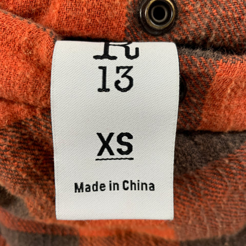 R13 size XS Orange Black Plaid Cotton Reversible Jacket