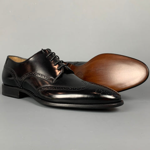BALLY Size 7 Black Perforated Patent Leather Wingtip Lace Up Shoes