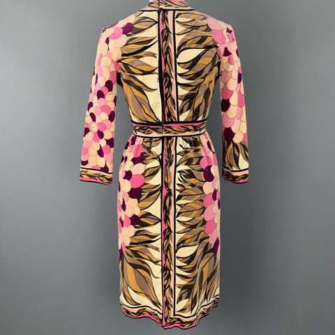 EMILIO PUCCI Vintage Size 10 Pink Print Velvet A Line Long Sleeve Dress