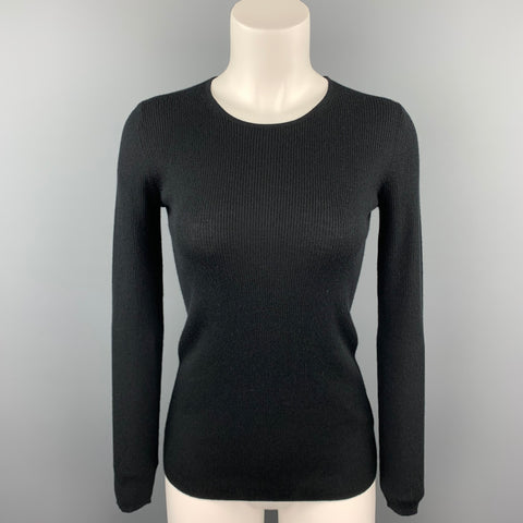TSE Size S Black Knitted Ribbed Cashmere / Silk Crew-Neck Pullover