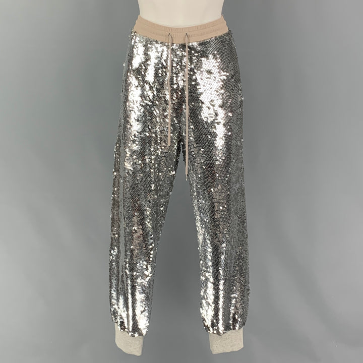 ASHISH Size M Silver Silk Drawstring Dress Pants