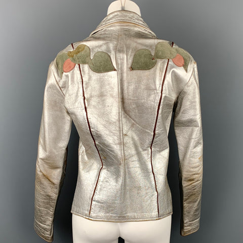 Vintage EAST WEST MUSICAL INSTRUMENTS Janti Size XL Silver Hand Painted Applique Zip Up Jacket