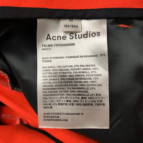 ACNE STUDIOS Size 32 Orange Cotton / Polyester Raw Edge Casual Pants